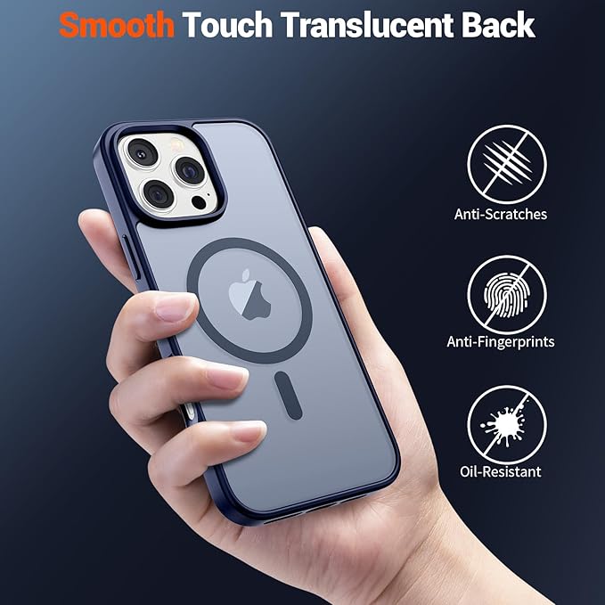 SUPFINE Magnetic for iPhone 16 Pro Max Case (Compatible with MagSafe) (Military Grade Drop Protection) Translucent Matte with Anti-Fingerprint Phone Case,Navy Blue