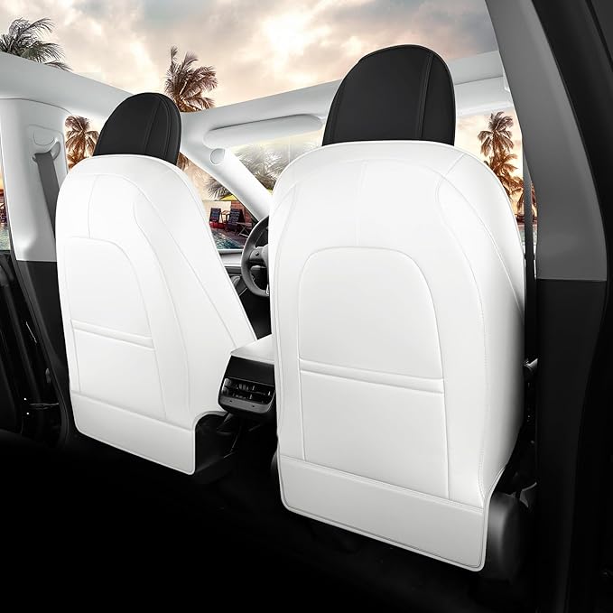Car Seat Cover for Tesla Juniper Full Set Custom Fit Tesla Model Y Seat Cover 2025 2026 Nappa Leather Seat Protect for Cars (Black+White-Juniper)