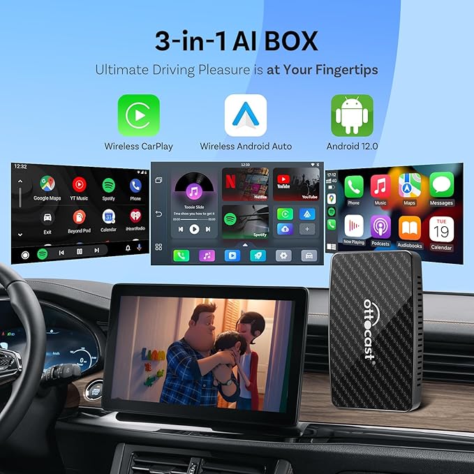 OTTOCAST Play2Video Pro- Wireless CarPlay Android Auto Adapter Built-in 4 Video Apps, Magic CarPlay Car Video AI Box Support Netflix, YouTube, IPTV, Prime Video, Spotify for Wired CarPlay Cars
