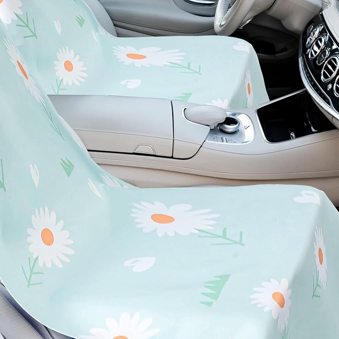 1 Pack Car Seat Towel Covers with Storage Bag 63 x 32 Inch Athletic Running Towel Seat Sweat Washable Non Slip Cover Gift for Car Outdoor Sport Activities (Daisy)