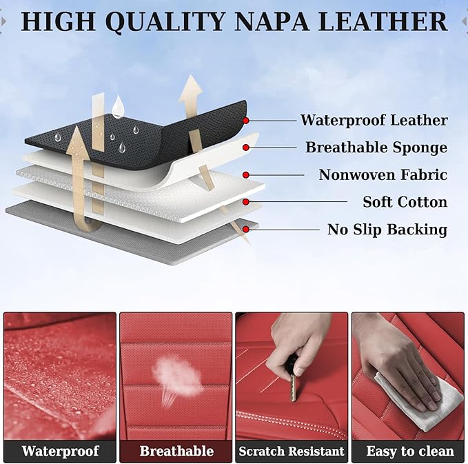 Coverado Car Seat Covers Front, Seat Covers for Cars, Waterproof 2-Pack Car Seat Cushions, Leather Carseat Seat Protectors, Universal Seat Covers Fit for Most Sedans SUV Pick-up Trucks(Red)