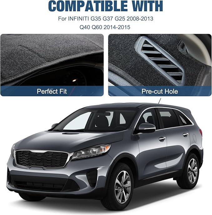 Dashboard Dash Cover Mat Carpet Compatible with 2008-2013 Infiniti G25/G35/G37;2014-2015 Infiniti Q40/Q60.