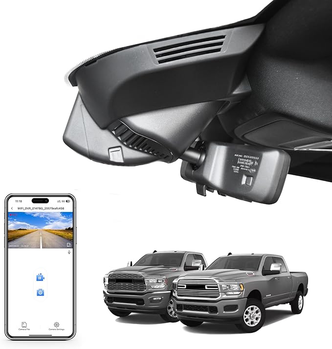 Front 4K Dash Cam Custom fit for Dodge RAM 2500/3500 2019 2020 2021 2022 2023 2024 2025 2026 (Model F), Laramie Big Horn SLT Tradesman Lone Star, UHD 2160P Video, OEM Look App & WiFi, 64GB Card