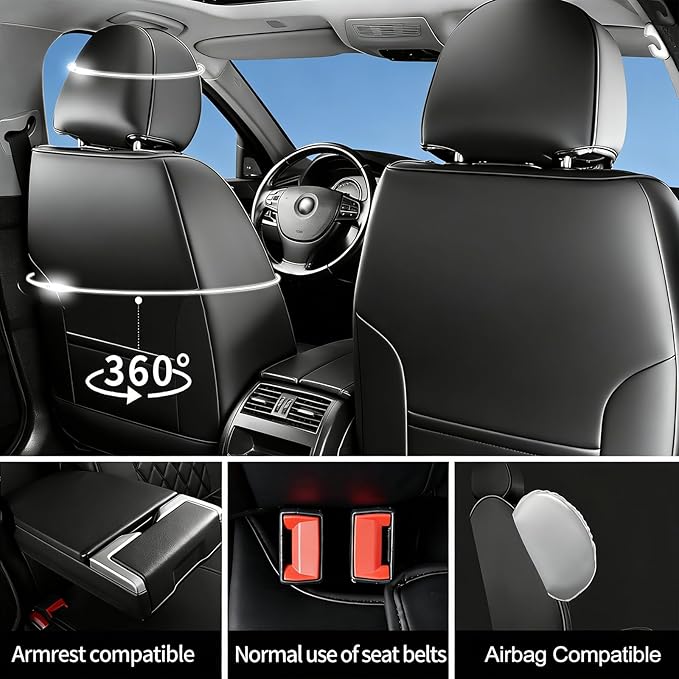 Fit Elantra Car Seat Covers for Hyundai Elantra 2017-2025 2026 - Premium Leather, Waterproof, All-Weather, Airbag Compatible, Anti-Slip, Breathable, Seat Protectors, Full Set, Whiteline