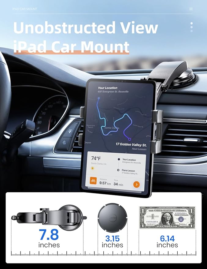 eSamcore iPad Holder for Car, Dashboard Tablet Holder for Car Suction Cup Mount with Large Clamp for All 6"-11" Apple iPad Accessory Samsung Galaxy Tab Tablet Stand