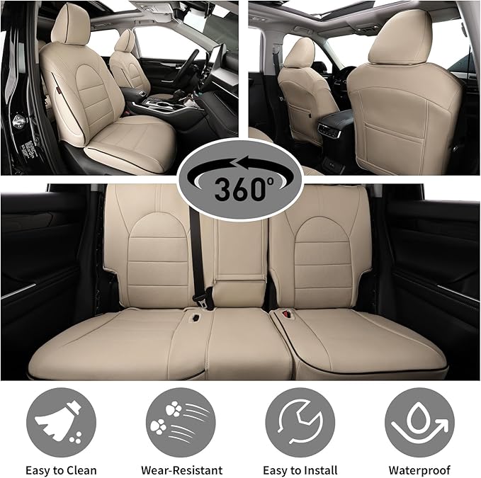 EKR Camry Seat Covers for Toyota Camry L, LE, SE 2018-2024 & SE Nightshade 2020-2024,(Not for Hybrid) Leather Car Seat Cover Full Set for Trucks SUV-Faux Leather (Beige)