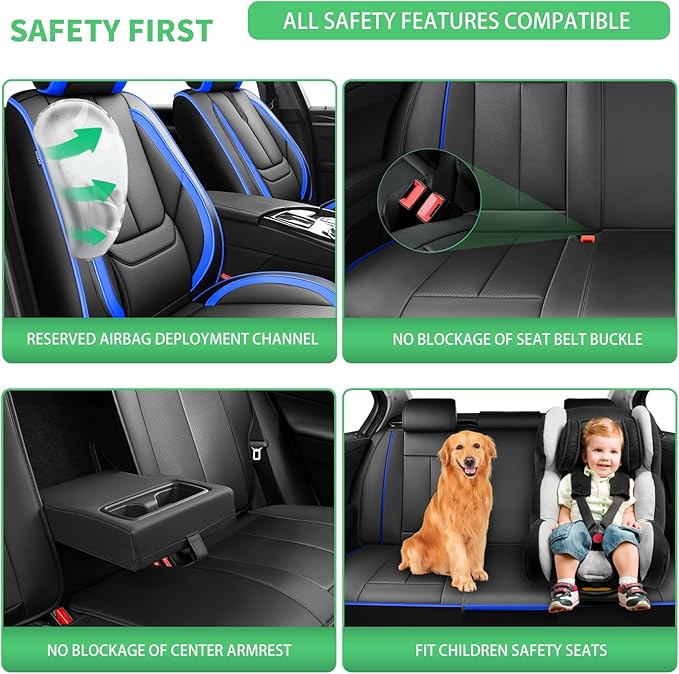 Fit Accord Car Seat Covers for Honda Accord 2003-2024 2025 2026 -Upgraded Premium Waterproof & Breathable Leather,Airbag Compatible,All-Weather Seat Cushion Protector,2 Front/Black-Blue