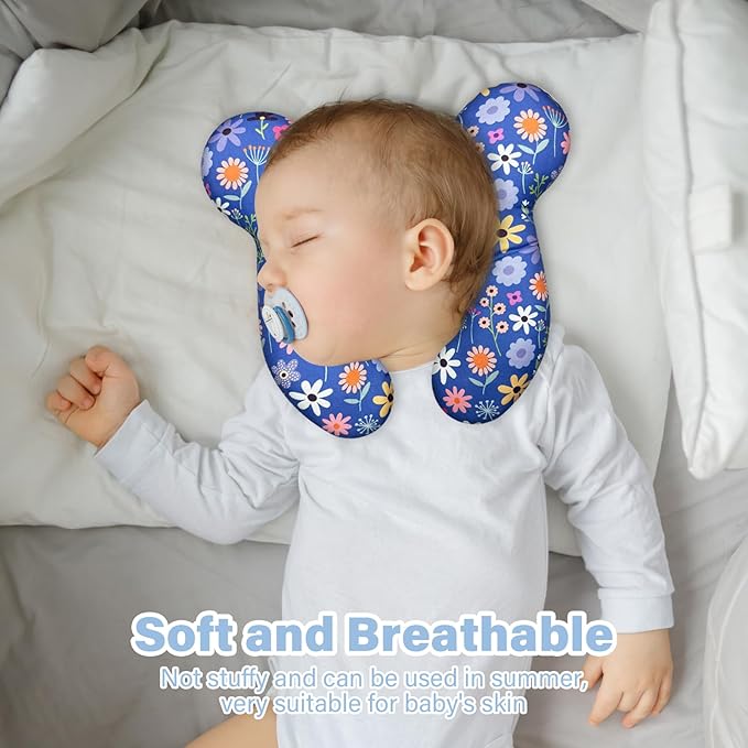 Baby Neck Pillows - Upgraded Toddler Travel Cushion for Toddler Head and Neck, Infant Neck Pillow for Car Plane Stroller Pushchair - Flower D