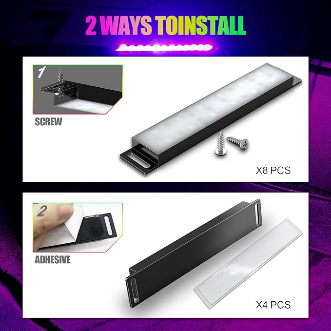 Yilaie Car LED Lights Interior, RGB Under Dash Lighting Multicolor with App Control, Music Sync and DIY Mode, Car Decorations Interior for Ambient Lighting with Charger Dc 12V