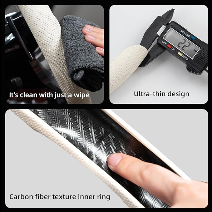 Universal 15 Inch Premium Nappa Leather Steering Wheel Cover - Non-Slip, Soft Comfortable Grip, Easy Install for Most Cars (Volcanic red)