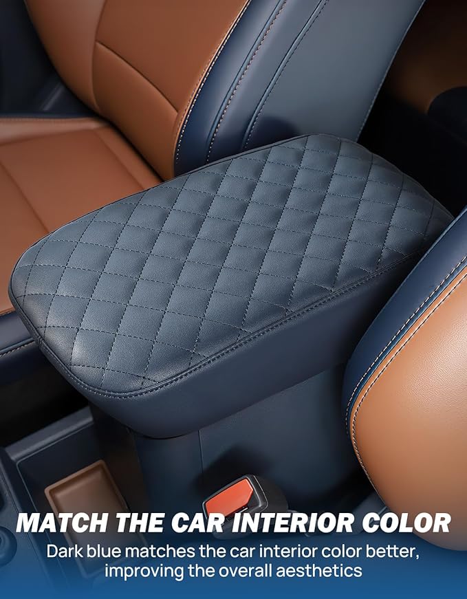 JOYTUTUS Center Console Cover Compatible with Ford Maverick 2022-2025 2026 Leather Armrest Cover Center Console Cushion Maverick Accessories, Dark Blue