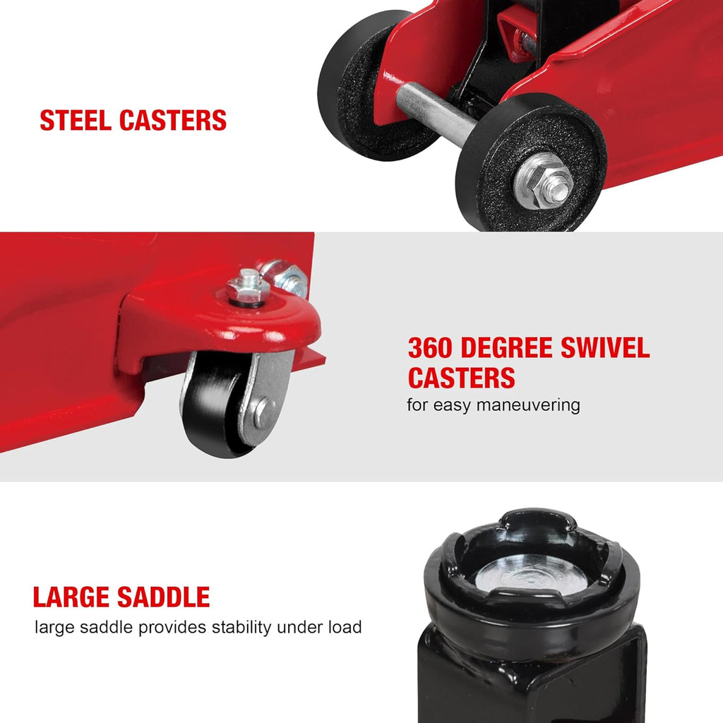 BIG RED TAM82012-1 Torin Low Profile Hydraulic Trolley Service/Floor Jack with Blow Mold Carrying Storage Case, 2 Ton (4,000 lb) Capacity, Red