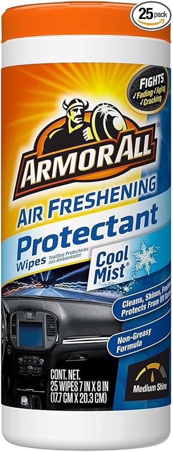 Armor All Car Air Freshener Protectant Wipes, Interior Car Wipes with UV Protection Against Cracking and Fading, Cool Mist, 25 Count