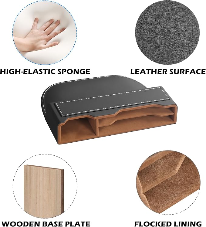 2-Pack Black Obsidian Car Seat Gap Filler - Premium Leather Wrapped Wood Organizer with Flocked Finish Universal Fit for Car SUV Truck Anti-Drop Console Side Storage Interior Accessories