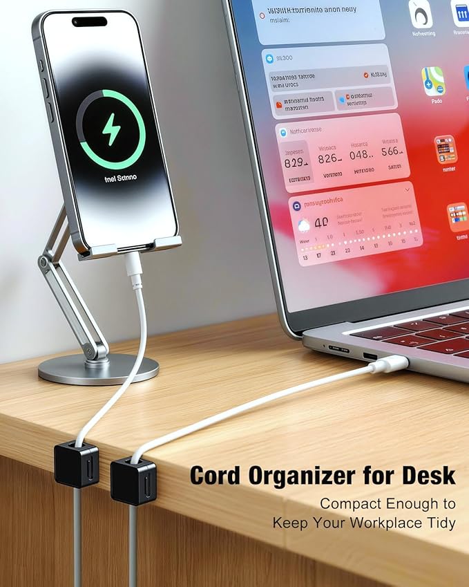 Magnetic Cable Clips, 6 Pack Cord Holder Desk Cable Management, Adhesive Wire Holder Keeper Organizer for Desk Organizer Home Office Car Wall Nightstand, Black