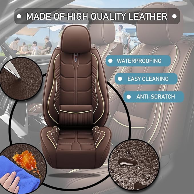 Leather Car Seat Covers Fit for Toyota Corolla Hatchback 2019-2024, 5 Seater Car Seat Cover, Premium Waterproof, Scratch Resistant Car Interior Accessories (Full Set Coffee)