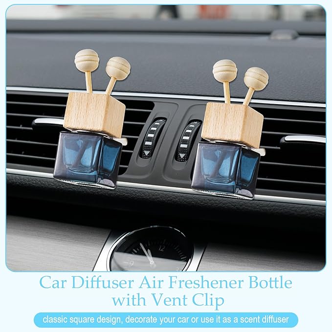 Zubebe 50 Pcs Car Diffuser Bottles Empty Bulk Vent Clip Car Air Freshener Diffuser for Essential Oil Perfume Glass Bottle with Wooden Caps Stick Fragrance Ornament (Gradient Black)