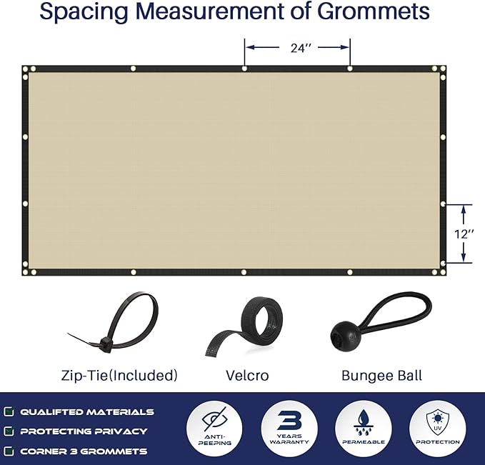 Windscreen4less Privacy Fence Screen Heavy Duty Windscreen Fencing Mesh Fabric Shade Net Cover with Brass Grommtes for Outdoor Wall Garden Yard Pool Deck, 8'x74' Beige