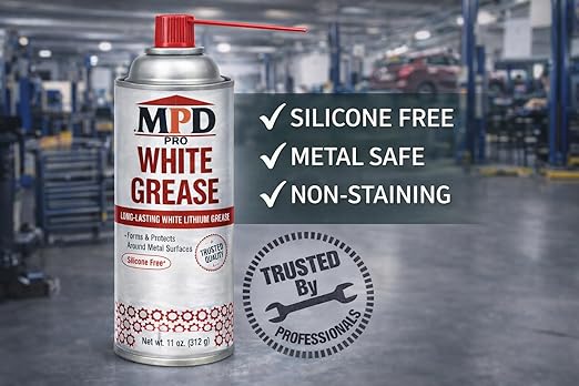 MPD PRO White Lithium Grease Spray, Marine-Grade Drip-Free Lubricant, Non-Staining High-Solid Formula for Garage Doors, Hinges, Chains & Automotive Use – 11 oz (6-Pack)