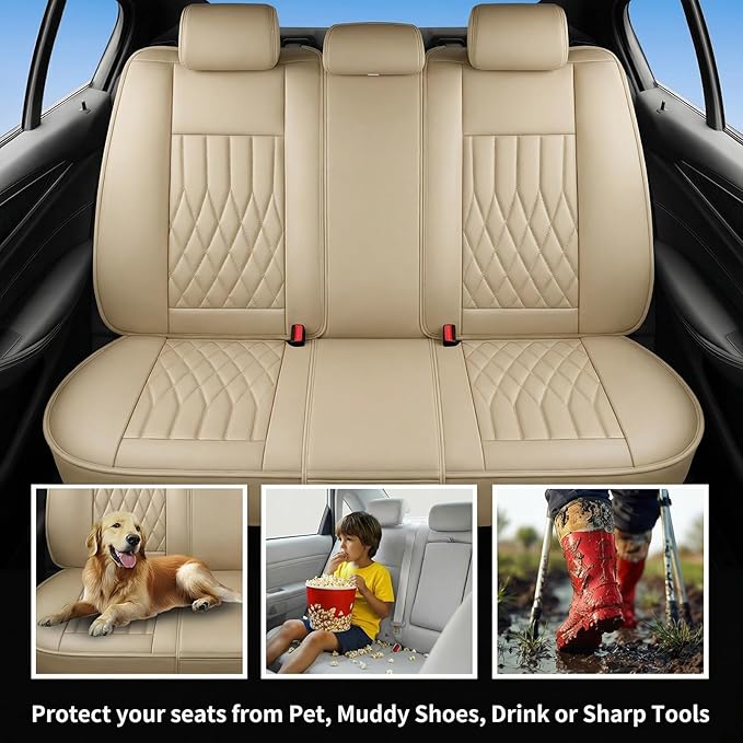 Fit TSX Car Seat Covers for Acura TSX 2003-2014 - Premium Leather, Waterproof, All-Weather, Airbag Compatible, Anti-Slip, Breathable, Easy Install, Seat Protectors, Full Set, Beige