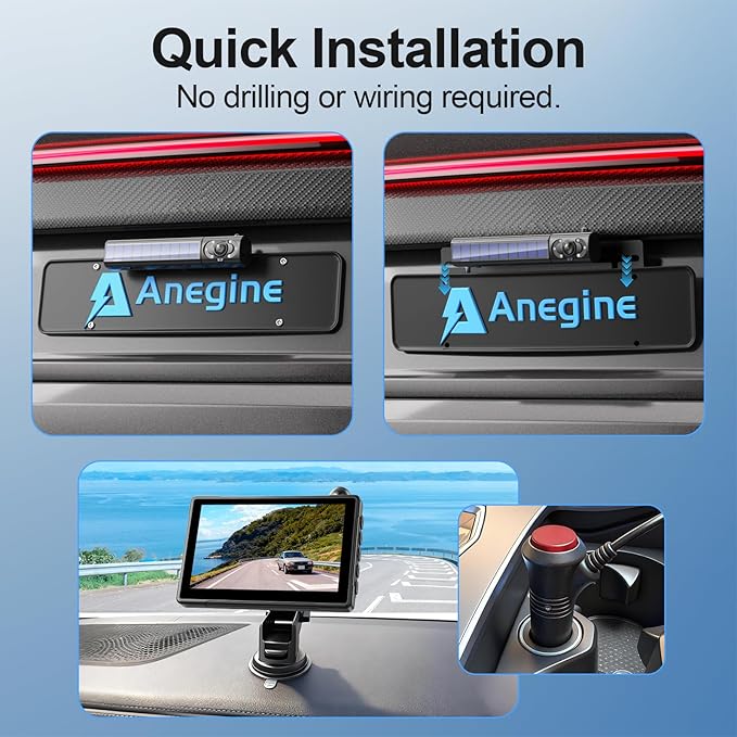 Solar Wireless Backup Camera for Car - 2 Side Solar Panels, 5" HD 1080P Monitor 2 Mins DIY Install & 5000mAh Solar Powered, 170° Eagle-Eye View, IP69K Waterproof Backup Camera for Truck,RV,Trailer,SUV