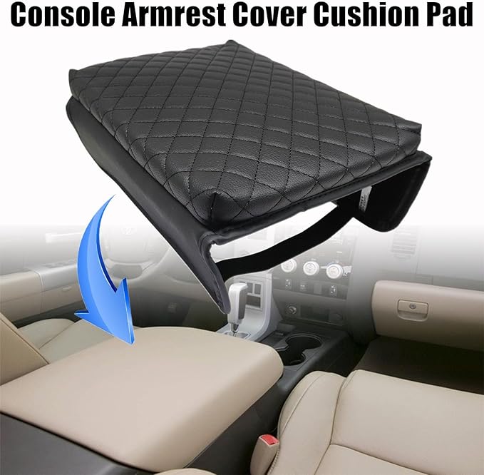 GXARTS Front Leather Center Console Lid Armrest Cover Cushion Pad Compatible with Toyota Tundra 2007 2008 2009 2010 2011 2012 2013 Fit for Toyota Sequoia 2008-2015