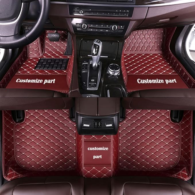 MELKEN Custom Fit Leather Car Floor Mats for 95% of Cars Full Coverage Floor Liners Car Mats (Wine Red)