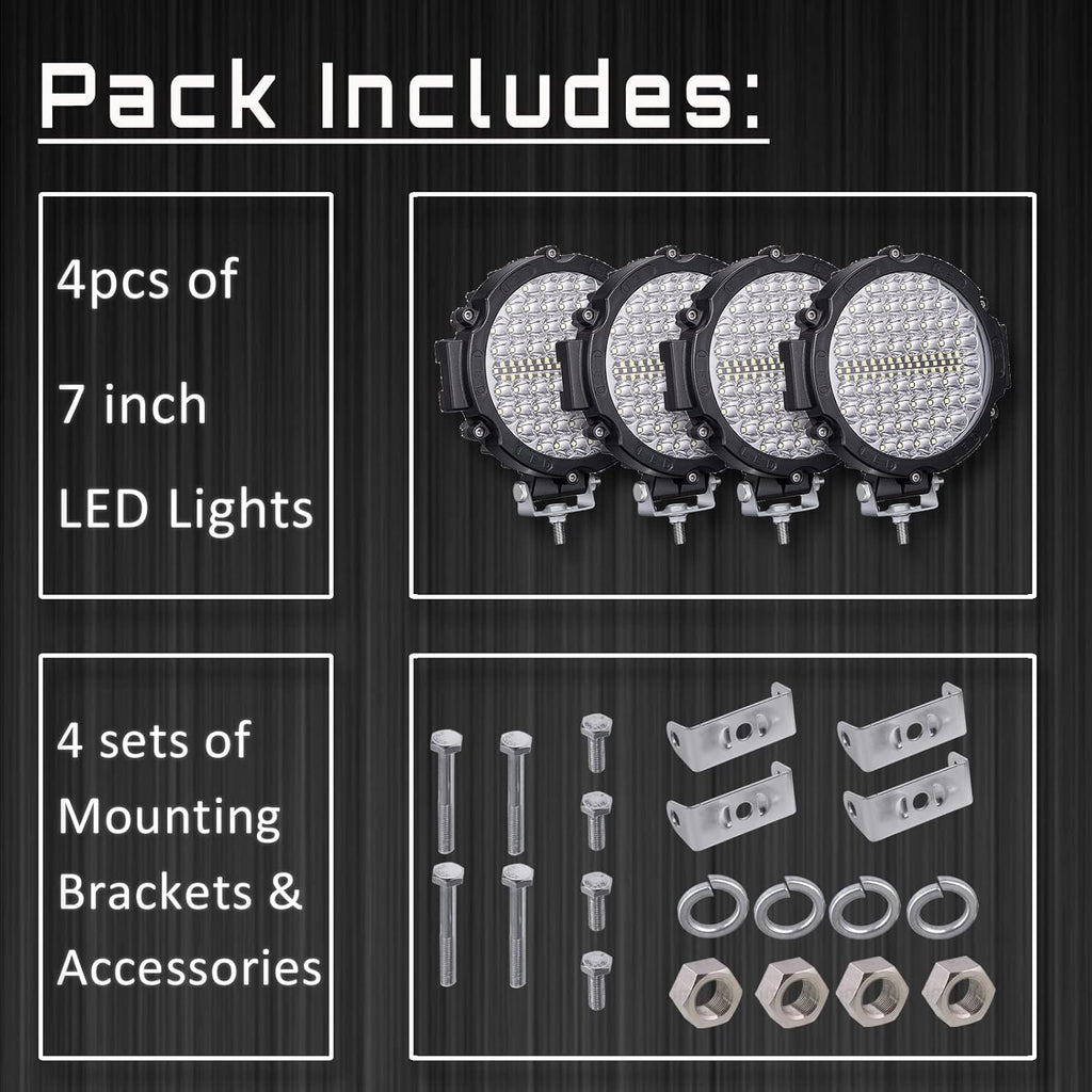 Round LED Off Road Lights 210W 21000lm, Trucks Tractor LED Work Lights, LED Light Pods Offroad Auxiliary Driving Fog Lights Snowmobile Golf Cart ATV UTV RV Plower, 4PCS