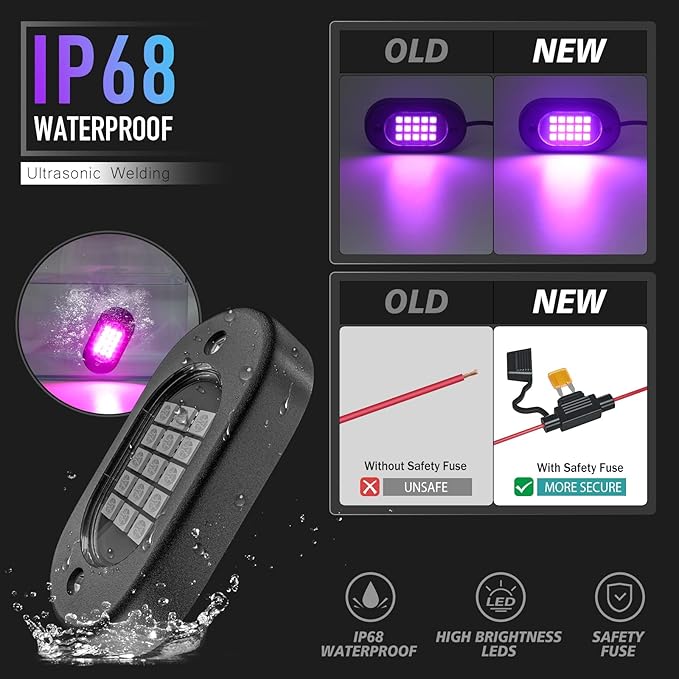 Honalia LED Rock Lights for UTV 4 Pods, Underglow Kit Cars with APP Control Music Mode 60 LEDs, Under Glow Light Car RZR UTV Golf Cart Wheeler Automotive Exterior ATV Accessories