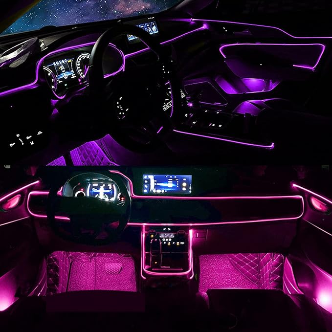 DEHERANE Interior Car LED Strip Lights, RGB 6 in 1 Ambient Lighting Kits with 315 inches Fiber Optic, 16 Million Colors APP Wireless Control Car Neon Lights, with Music Sync Function