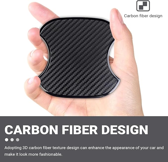 4 PCS Car Door Handle Scratch Protector, 3D Carbon Fiber Car Door Bowl Sticker, 3.9" x 3.7" Cup Protection Guard Stickers, Automotive Paint Modification Accessories (Black #Medium)