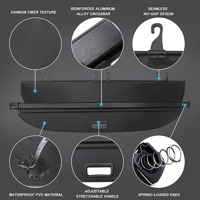 Cargo Cover for Forester 2025 2026 Accessories Retractable Trunk Cover Security Shielding Shade Cargo Luggage Cover Trunk Storage Privacy Protection (Carbon Fiber Texture)