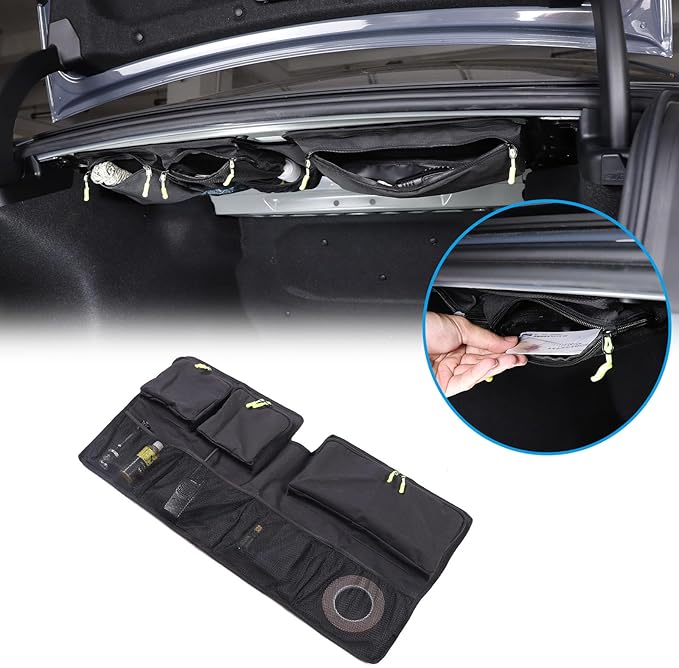 Sekhyna Car Trunk Organizer Storage Bag Compatible with BMW 5 Series Sedan G60 2024,Removable Storage Organizer with 3 Waterproof Zippered Large Storage Pockets and Storage Grid For G60 1PCS