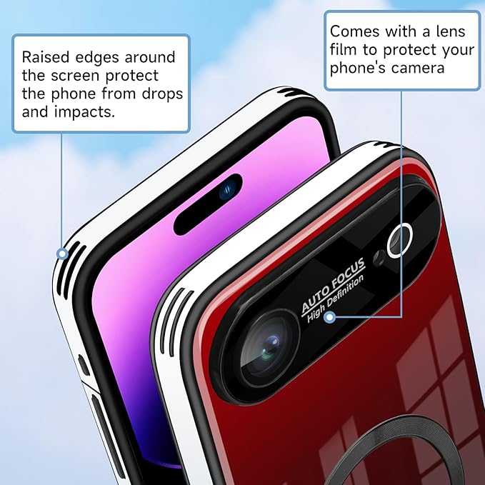 Guppy Compatible with iPhone Air Magnetic Case, with Full Camera Lens Protector [Compatible with MagSafe] Scratch Resistant Gradient Glass Back Cover Phone Case-Red