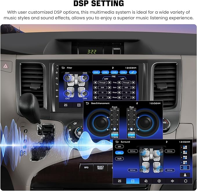 Car Radio Stereo for Toyota Sienna 2011-2014 Without JBL Sound System, Support Wireless Carplay/Android Auto/Mirrorlink, 9 Inch QLED Touchscreen with Bluetooth,FM Radio,DSP