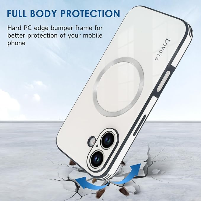 Guppy Compatible with iPhone 17 Magnetic Case, with Full Camera Lens Protector [Compatible with MagSafe] Scratch Resistant Gradient Glass Back Cover Phone Case-White
