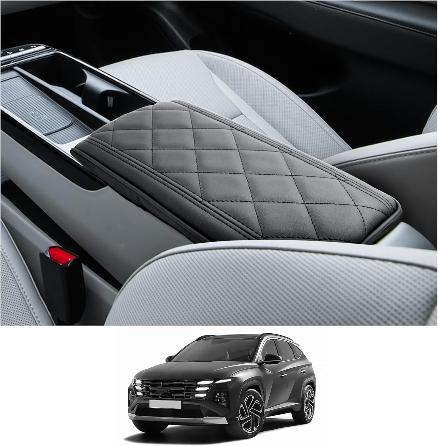 CDEFG Compatible with 2025 Hyundai Tucson Limited Center Console Cover for 2025 Tucson Limited/ 2025 Tucson Hybrid Accessories Armrest Cover 2025 Tucson Middle Console Arm Rest Pad