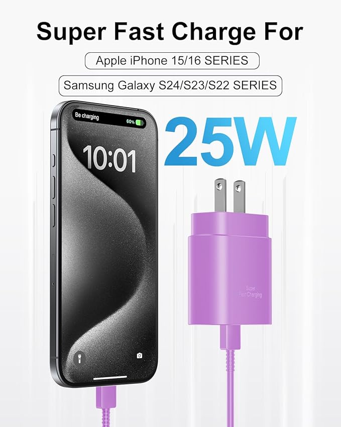 Type C Charger Fast Charging, 2Pack [10FT&6FT] Long USB C Cable with 25W Phone Super Fast Charger Block Compatible with Galaxy S25/S24/Plus/Ultra,iPhone 15/16/17/Air/Plus/Pro Max