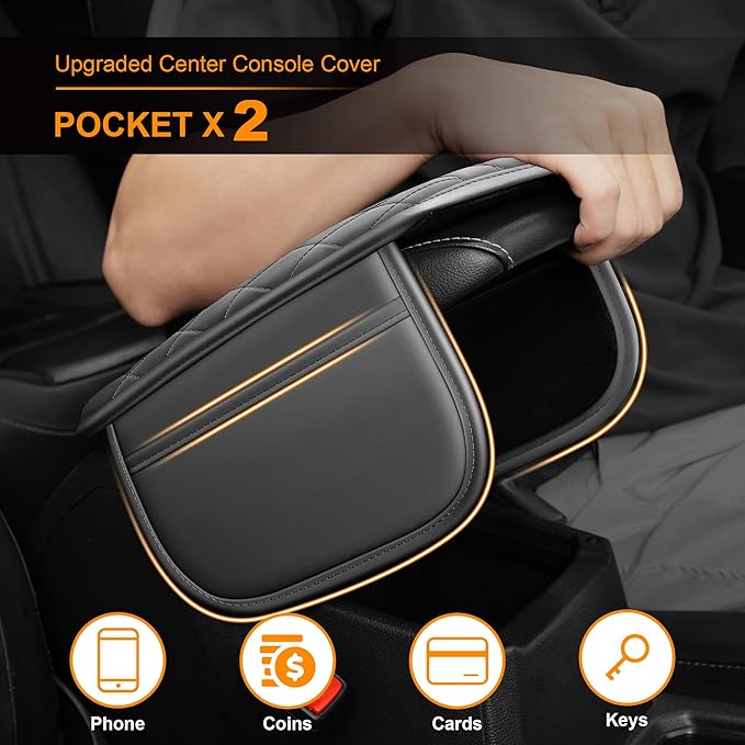 Center Console Cover for Cars Fit for Jeep Cherokee Leather Armrest Covers with 2 Storage Bags(Grey)