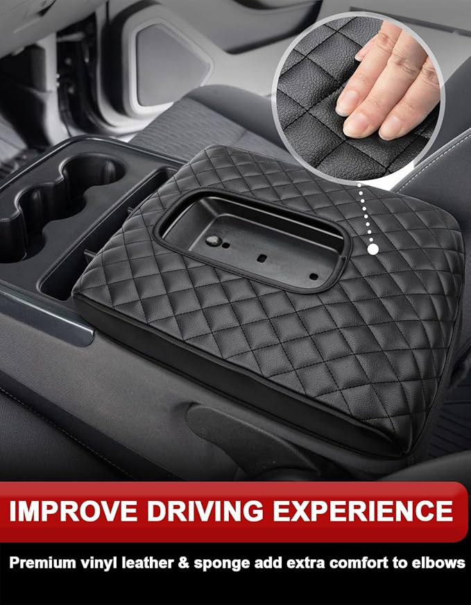 KBH Center Console Armrest Cushion Cover for 2014-2018 Chevy Silverado, GMC Sierra, 40/20/40 Split Bench Jump Seat, Vinyl Leather Trim, Anti-Scratch, Black