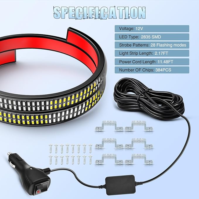 Nilight 2PCS 24 inch Truck Grille Strobe Lights Strip 384 LED Emergency Light Blue White Flexible Side Flashing Warning Caution Safety Waterproof Lighting Kit for Trucks Tow Plow Construction Vehicles