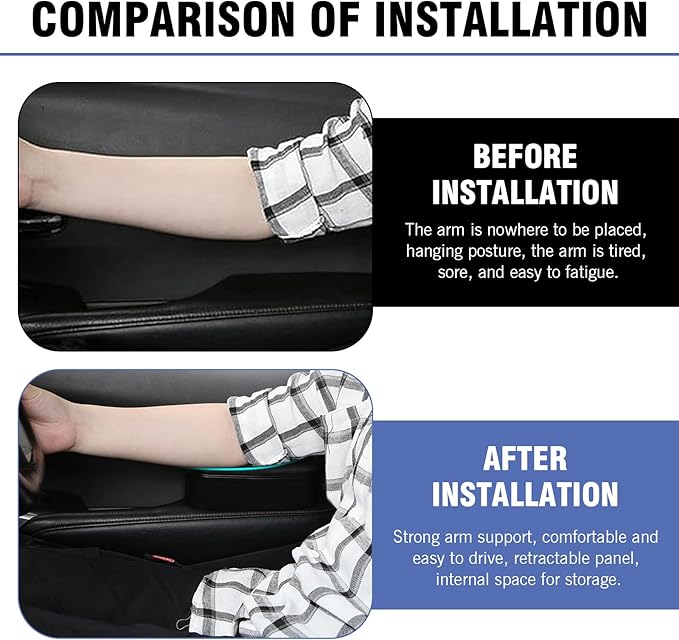 Car Armrest Support Left Elbow Pad, Retractable Elbow Pad with Storage, Adjustable Auto Armrest Modifiation Accessories, Universal Fit for Most Cars (Black)