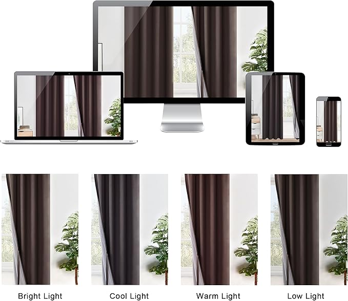 XWZO 100% Blackout Window Curtains - Thermal Insulated & Completely Room Darkening Black Liner Window Treatment with Tiebacks for Bedroom/Living Room, Brown, W38 x L63, Set of 2 Panels