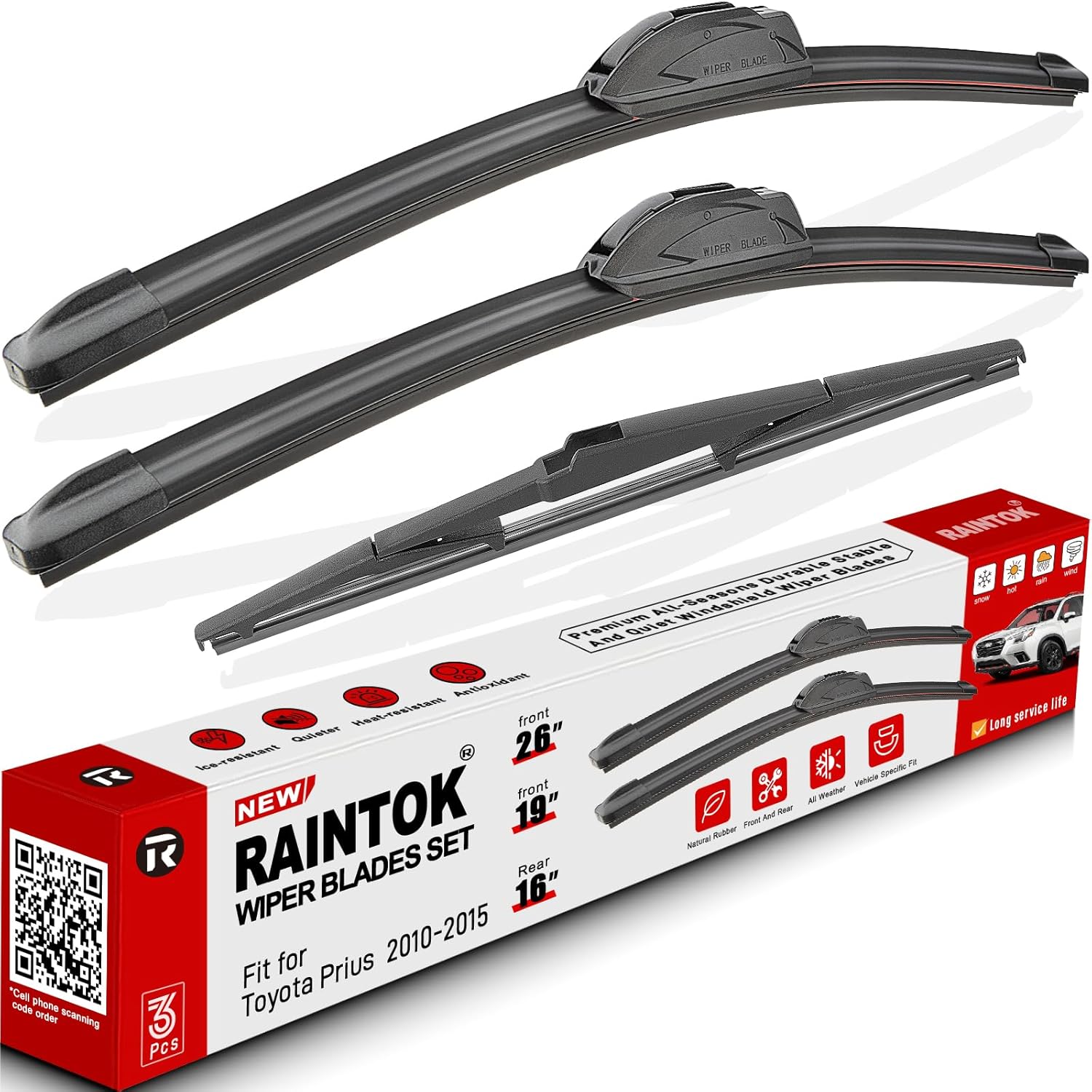 Windshield Wiper Blades Replacement for Toyota Prius 2010 2011 2012 2013 2014 2015 Original Factory Quality Front Rear Wipers Blade Set for My Car - 26" 19" 16" (Pack of 3)