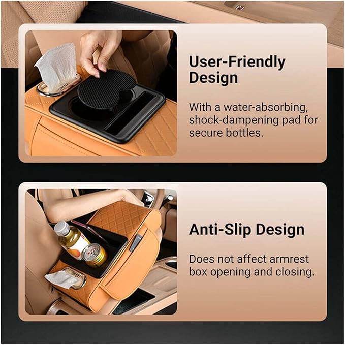 Car Armrest Box Thicken Height Pad Arm Rest Cushion Memory Cotton Elbow Universal Auto Interior Storage Tissue Organizer(Vivid Black)