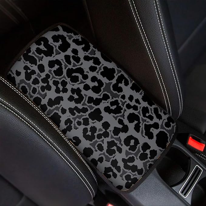 Auto Center Console Pad,Car Armrest Pad Car Armrest Seat Box Cover Protector for Most Vehicle, SUV, Truck, Car, Black Cheetah Print