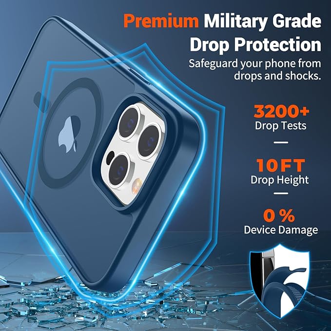 SUPFINE Magnetic for iPhone 15 Pro Max Case(Compatible with MagSafe)(Military Grade Drop Protection) Slim Translucent Matte Shockproof with Anti-Fingerprint Phone Case,Deep Blue
