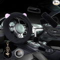 ZYNQACC 9 Pack Cute Bear Fluffy Car Accessories for Women Girls,Kawaii Fuzzy Steering Wheel Cover Universal 15 inch Plush Cute Ears (Black)