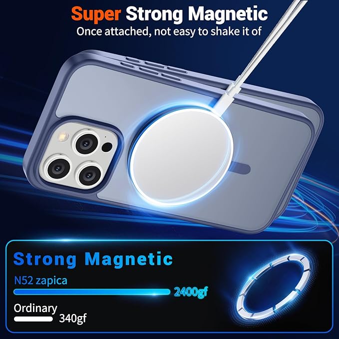 SUPFINE Magnetic for iPhone 15 Pro Case (Compatible with MagSafe) (Military Grade Drop Protection) Slim Translucent Matte Shockproof with Anti-Fingerprint Phone Case,Lavender Gray