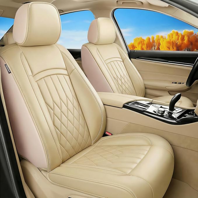 Fit TSX Car Seat Covers for Acura TSX 2003-2014 - Premium Leather, Waterproof, All-Weather, Airbag Compatible, Anti-Slip, Breathable, Easy Install, Seat Protectors, Full Set, Beige